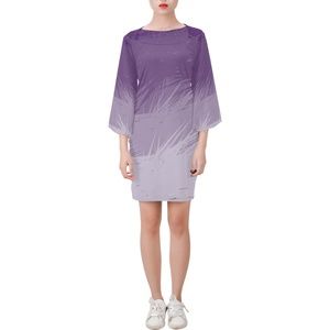 Purple Feather Bell Sleeve Dress-Large